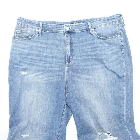 Universal Thread Jeans Women 22W Blue Denim High-Rise Distressed Frayed Hem Crop - Picture 3 of 8